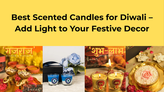 Best scented candles for Diwali – festive candle collection by Amour By Anjali featuring rose urli candle, evil eye candle gift set, Shubh Labh candles, and lotus-inspired luxury candle.