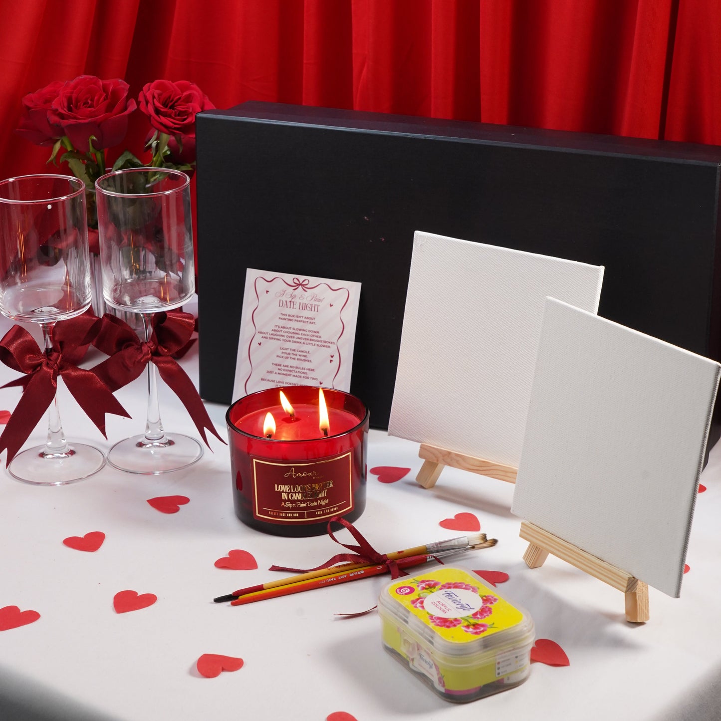 Paint & Sip Date Night Gift Hamper | Romantic Couple Painting & Candle Gift Box