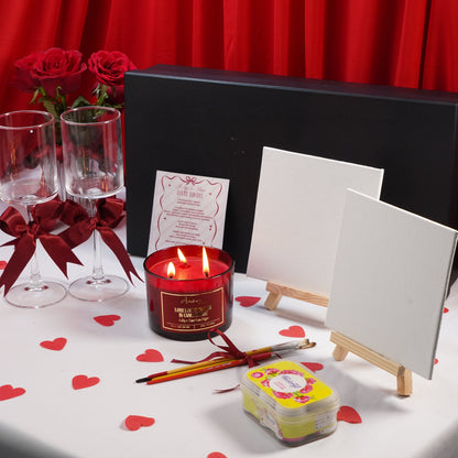 Paint & Sip Date Night Gift Hamper | Romantic Couple Painting & Candle Gift Box
