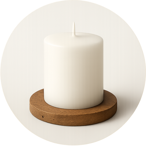 Circular PNG Image of a plain white candle on a coaster